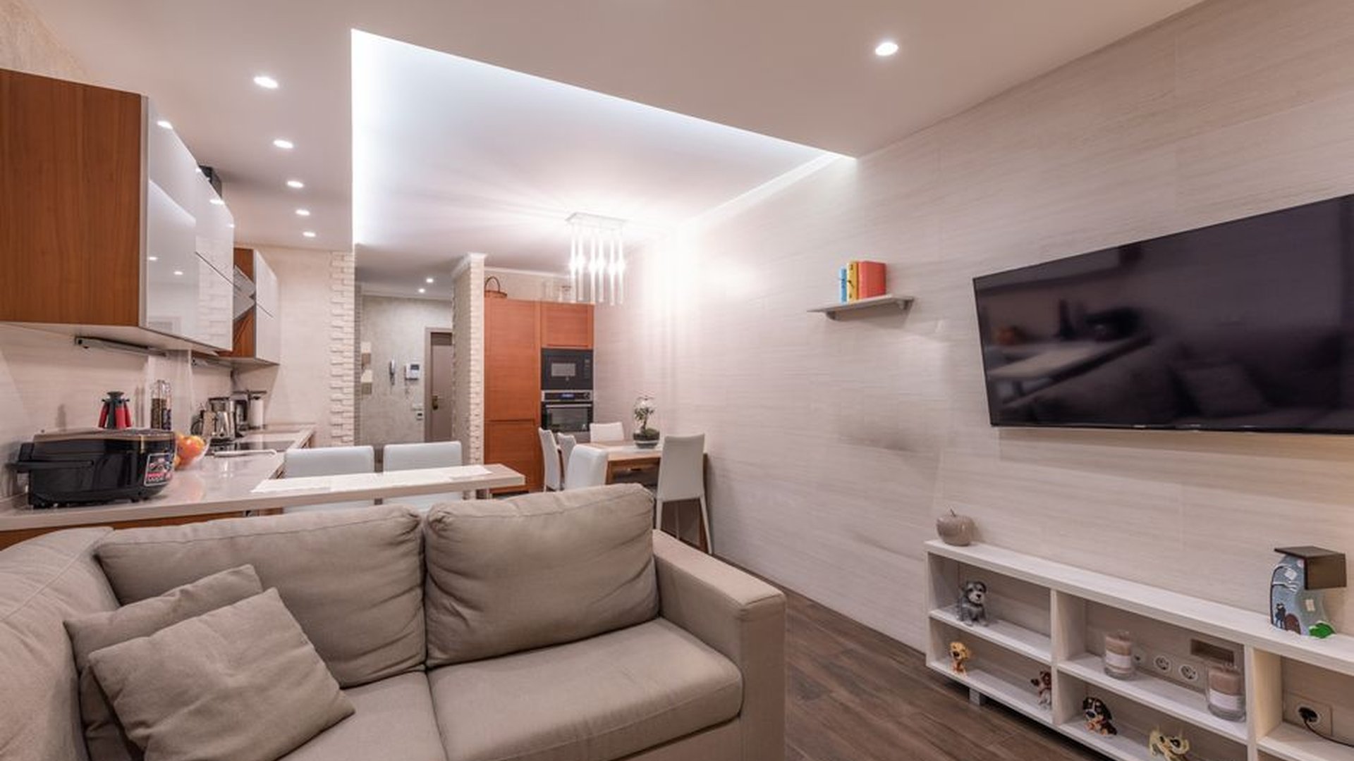 AI home living room smart lighting family kitchen