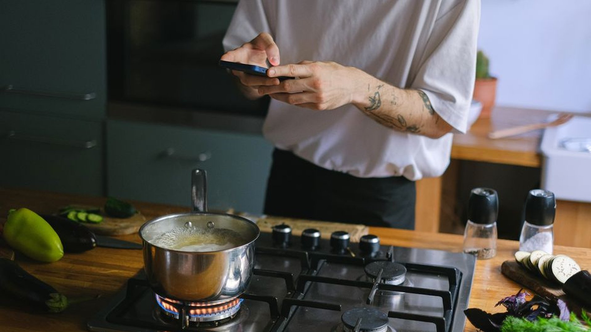 cooking kitchen hands full voice assistant smartph